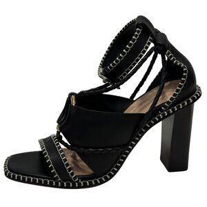 $850 Ulla Johnson black/white/gold strappy stitched pumps size 8/38